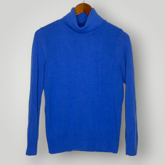 Vintage Blue Wool Lightweight Sweater Pearls Turtleneck Knit Women's Small - MST GoodsVintage