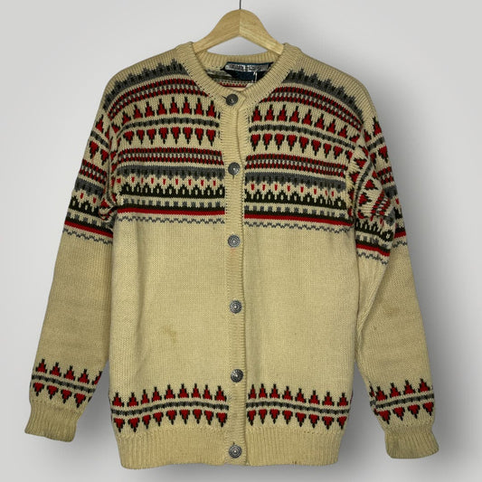 Vintage Dale of Norway Wool Scandinavian Cardigan Sweater Medium Cream Red Green - MST GoodsDale of Norway