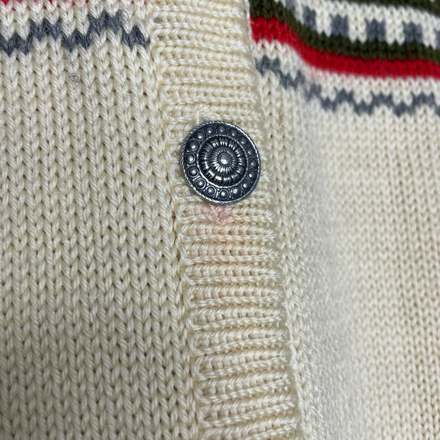 Vintage Dale of Norway Wool Scandinavian Cardigan Sweater Medium Cream Red Green - MST GoodsDale of Norway
