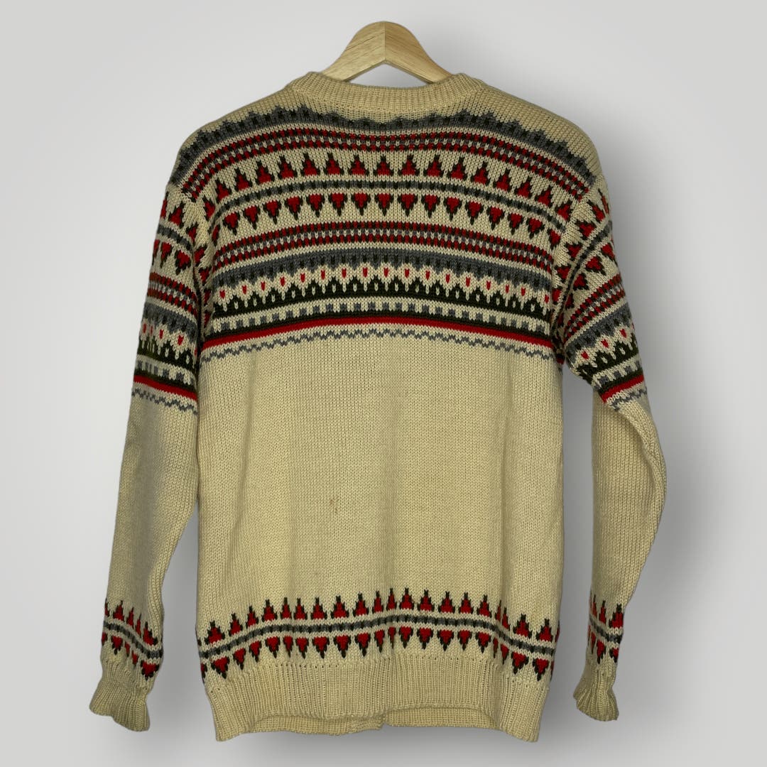 Vintage Dale of Norway Wool Scandinavian Cardigan Sweater Medium Cream Red Green - MST GoodsDale of Norway