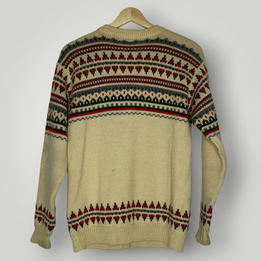 Vintage Dale of Norway Wool Scandinavian Cardigan Sweater Medium Cream Red Green - MST GoodsDale of Norway