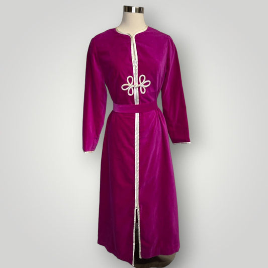 Vintage Dress I. Magnin by Dynasty Magenta Velvet Dress Robe Silk Lined Medium J - MST GoodsI. Magnin