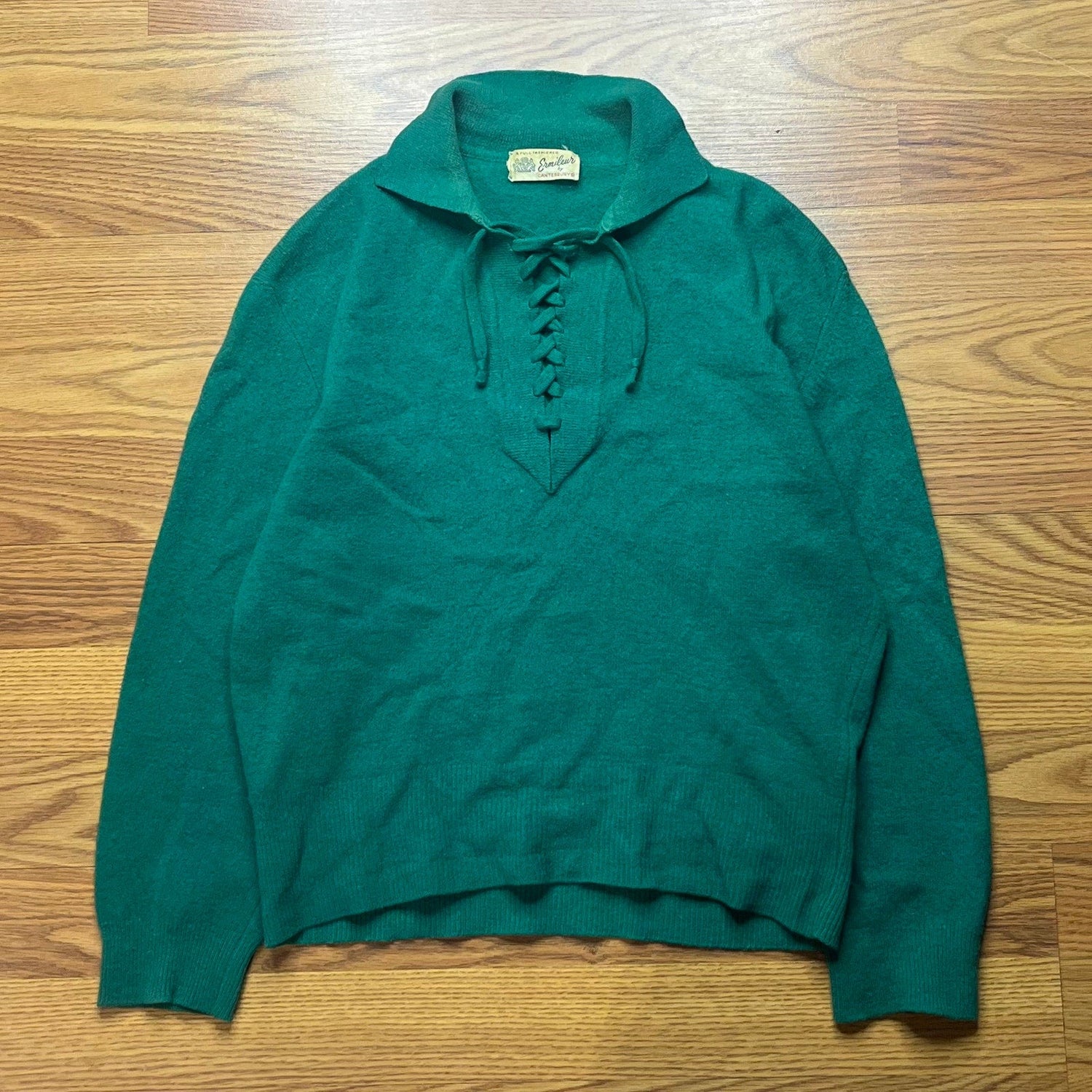Vintage Ermileur Canterbury Green Lace Up Wool Sweater Women's M Mod Ivy Preppy - MST GoodsErmileur Canterbury