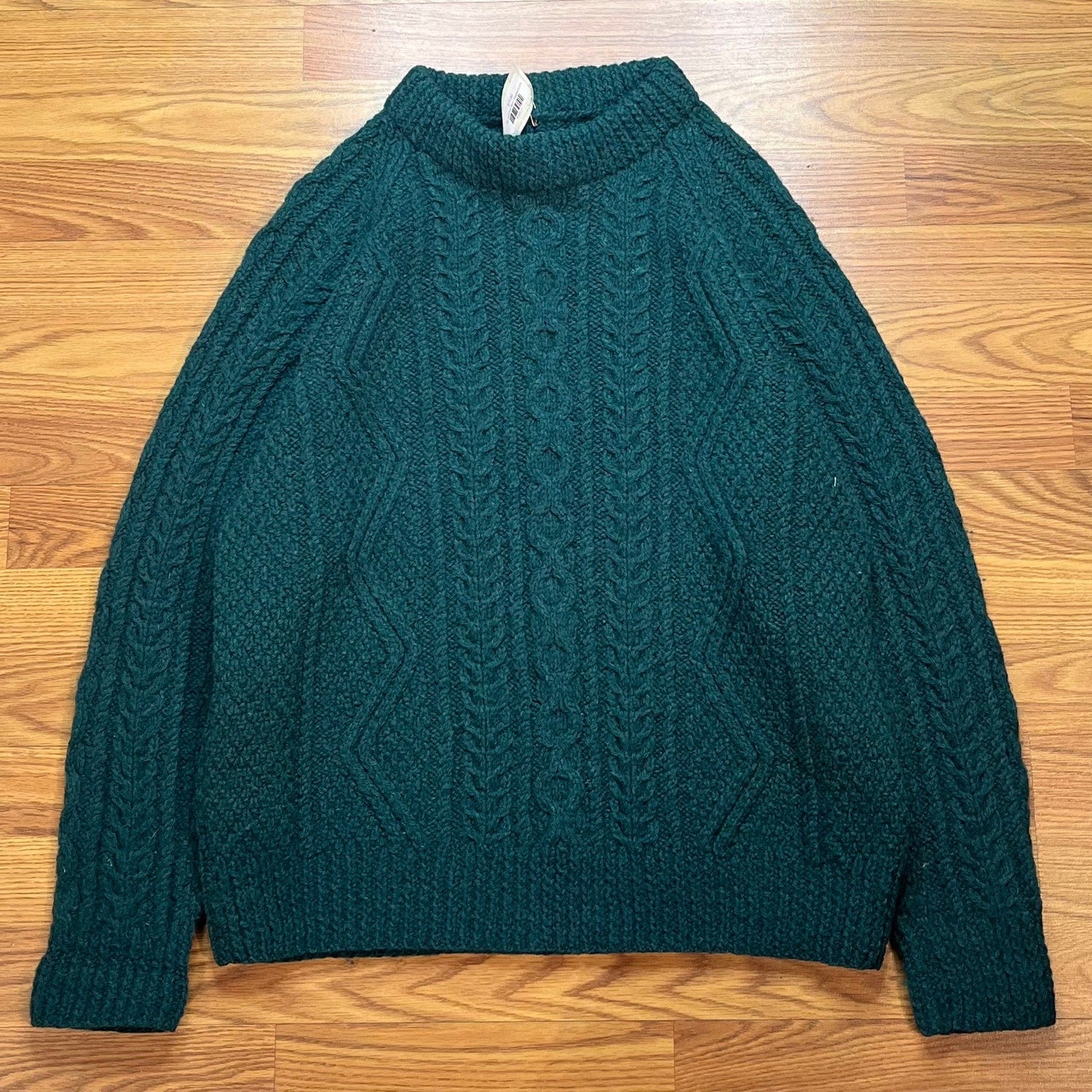 Vintage Handmade Fisherman Sweater Forest Green Mens XL Heavyweight Wool - MST GoodsHandmade