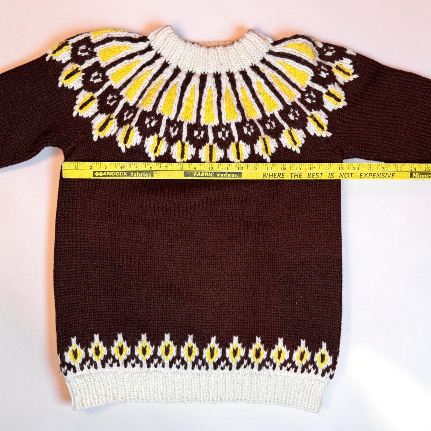 Vintage Handmade Handknit Fair Isle Sweater Wool Brown Yellow White Women's Med - MST GoodsHandmade