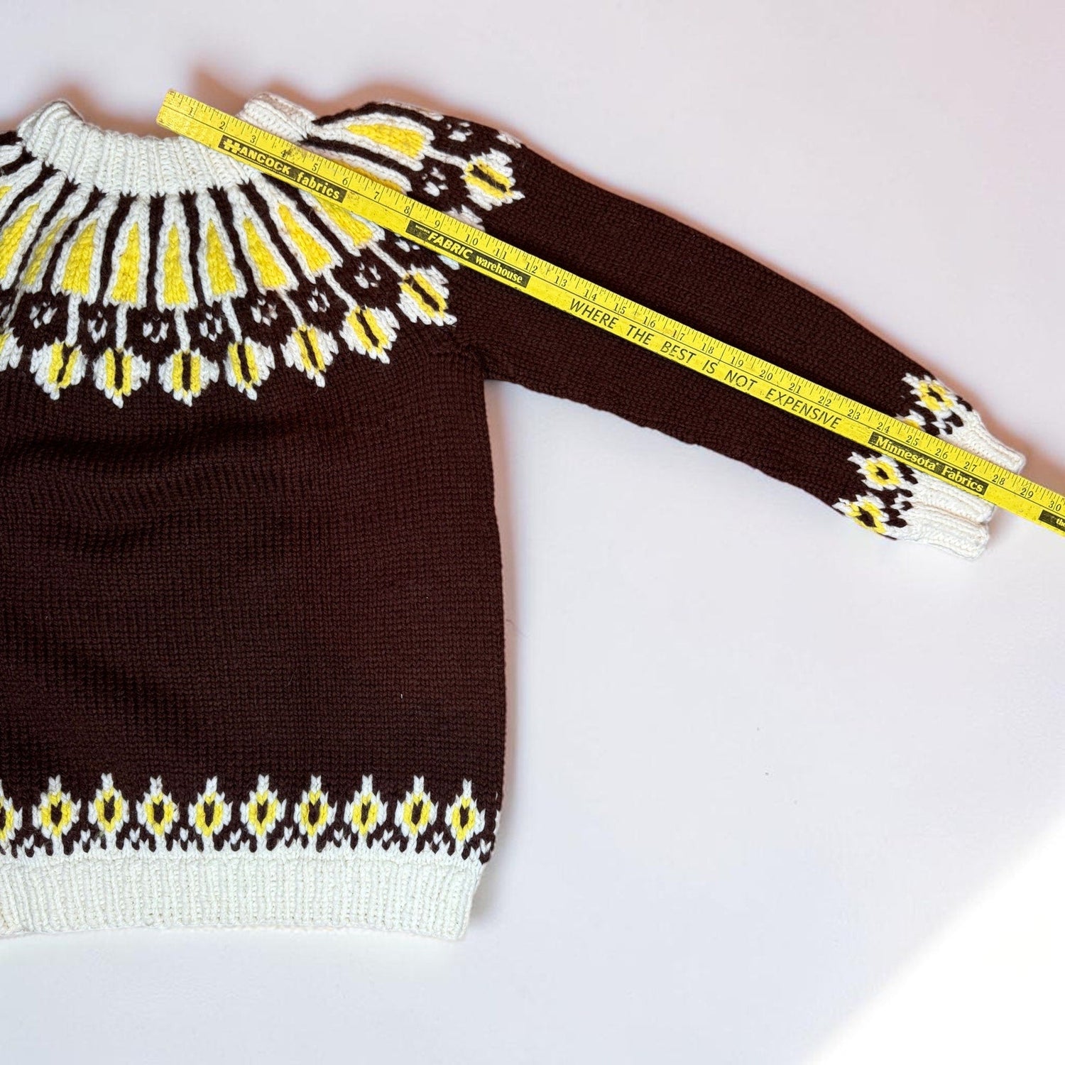 Vintage Handmade Handknit Fair Isle Sweater Wool Brown Yellow White Women's Med - MST GoodsHandmade