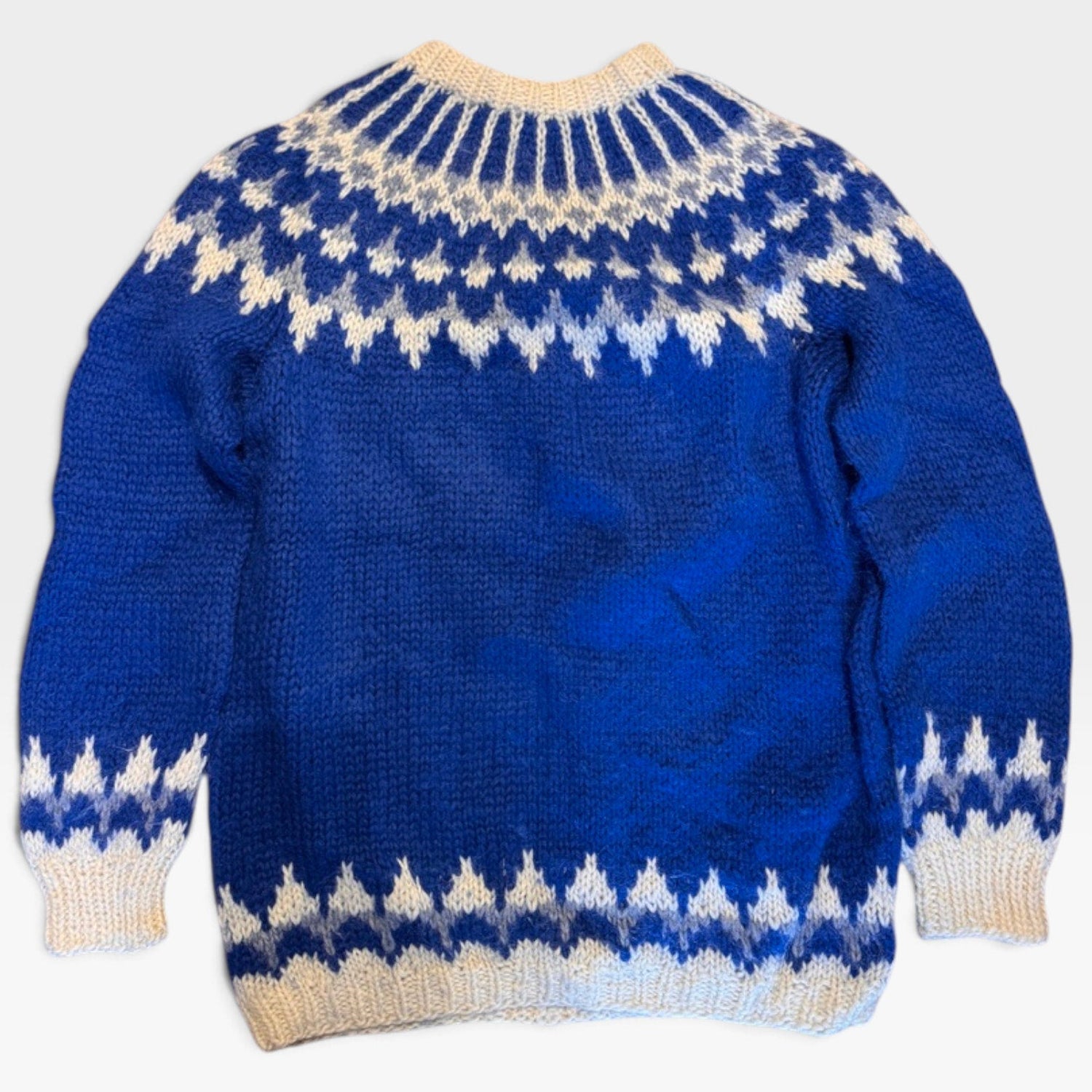 Vintage Handmade Icelandic Wool Sweater Blue White - MST GoodsVintage