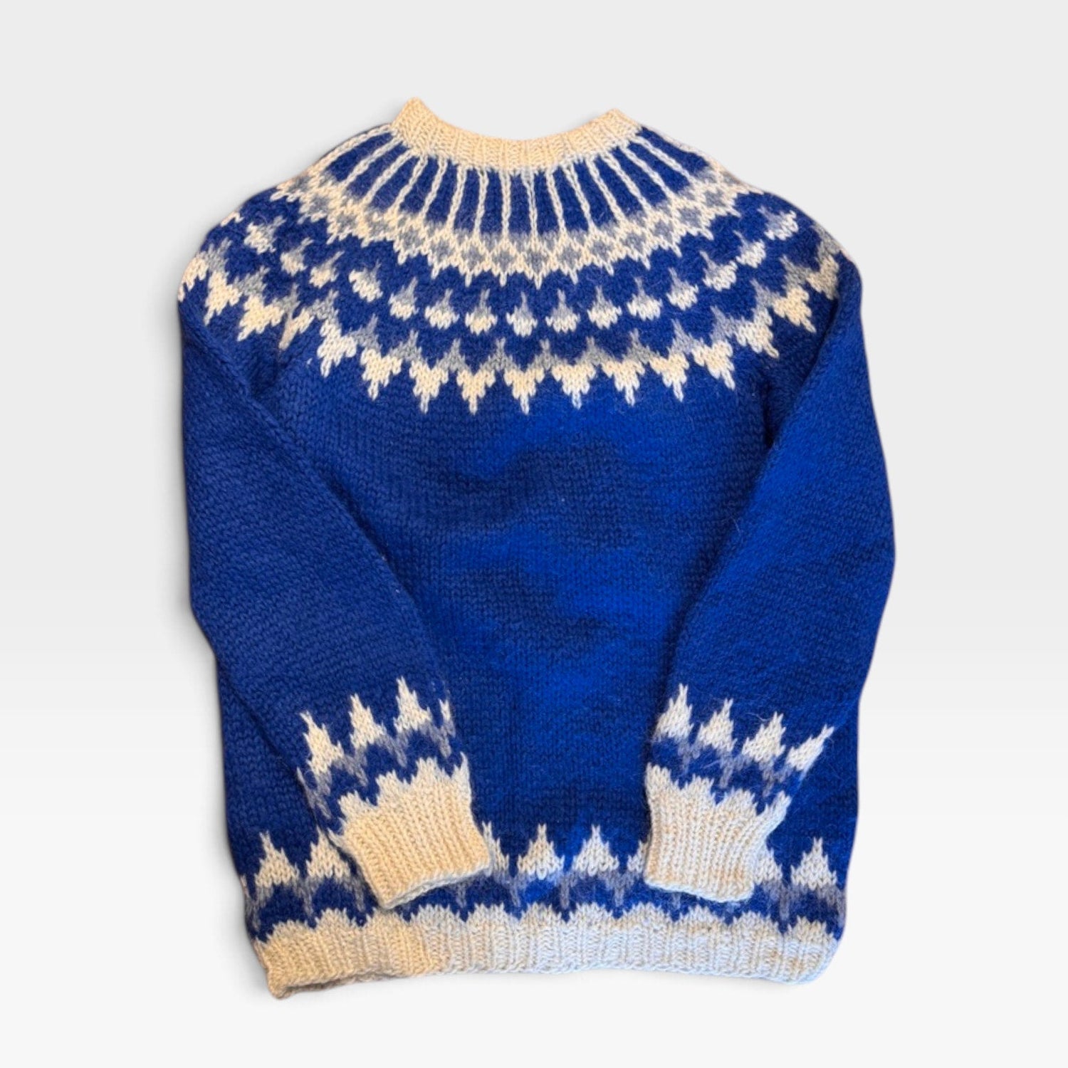 Vintage Handmade Icelandic Wool Sweater Blue White - MST GoodsVintage