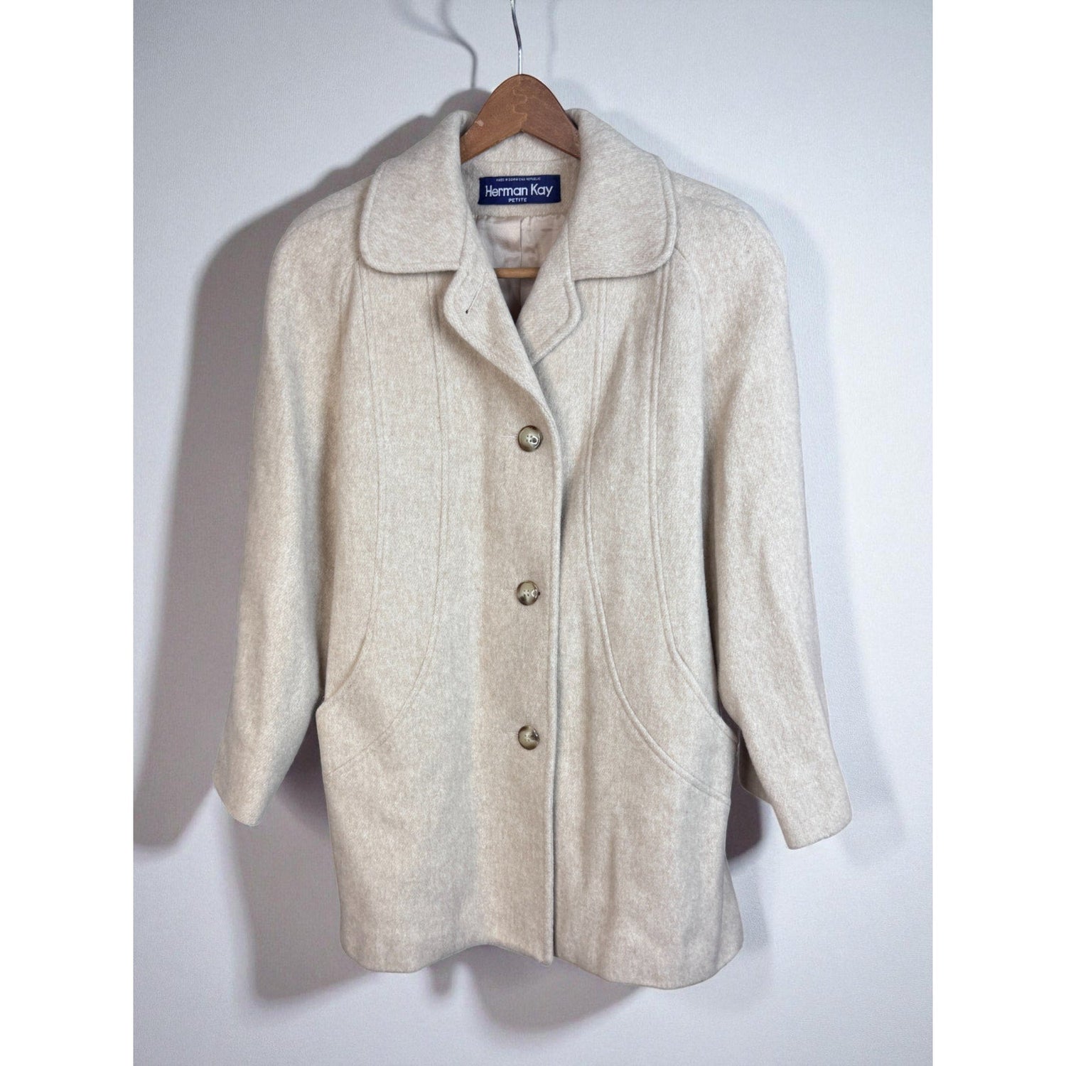 Vintage Herman Kay Wool Coat Cream Women's Large Ivory 1980s - MST GoodsHerman Kay