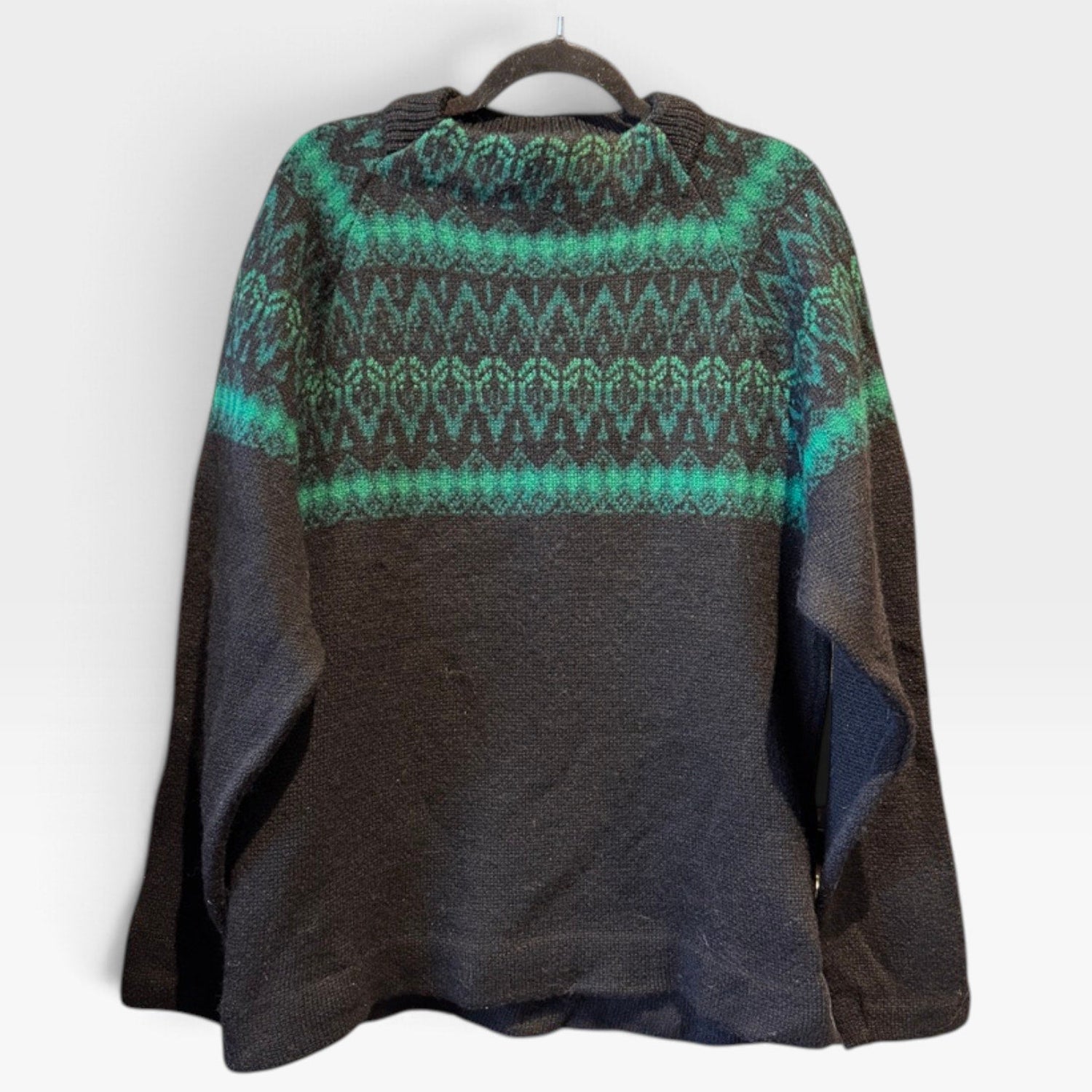 Vintage Jersey Modeller Green Black 100% Wool Sweater Scandanavian - MST GoodsVintage