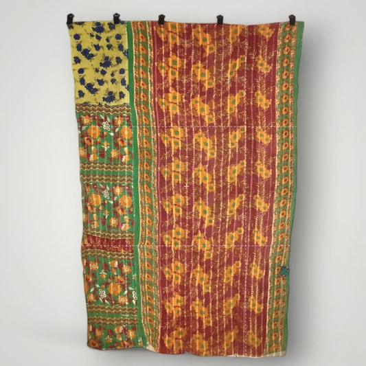Vintage Kantha Quilt Floral Vibrant Colors 54” x 80” - MST GoodsHandmade