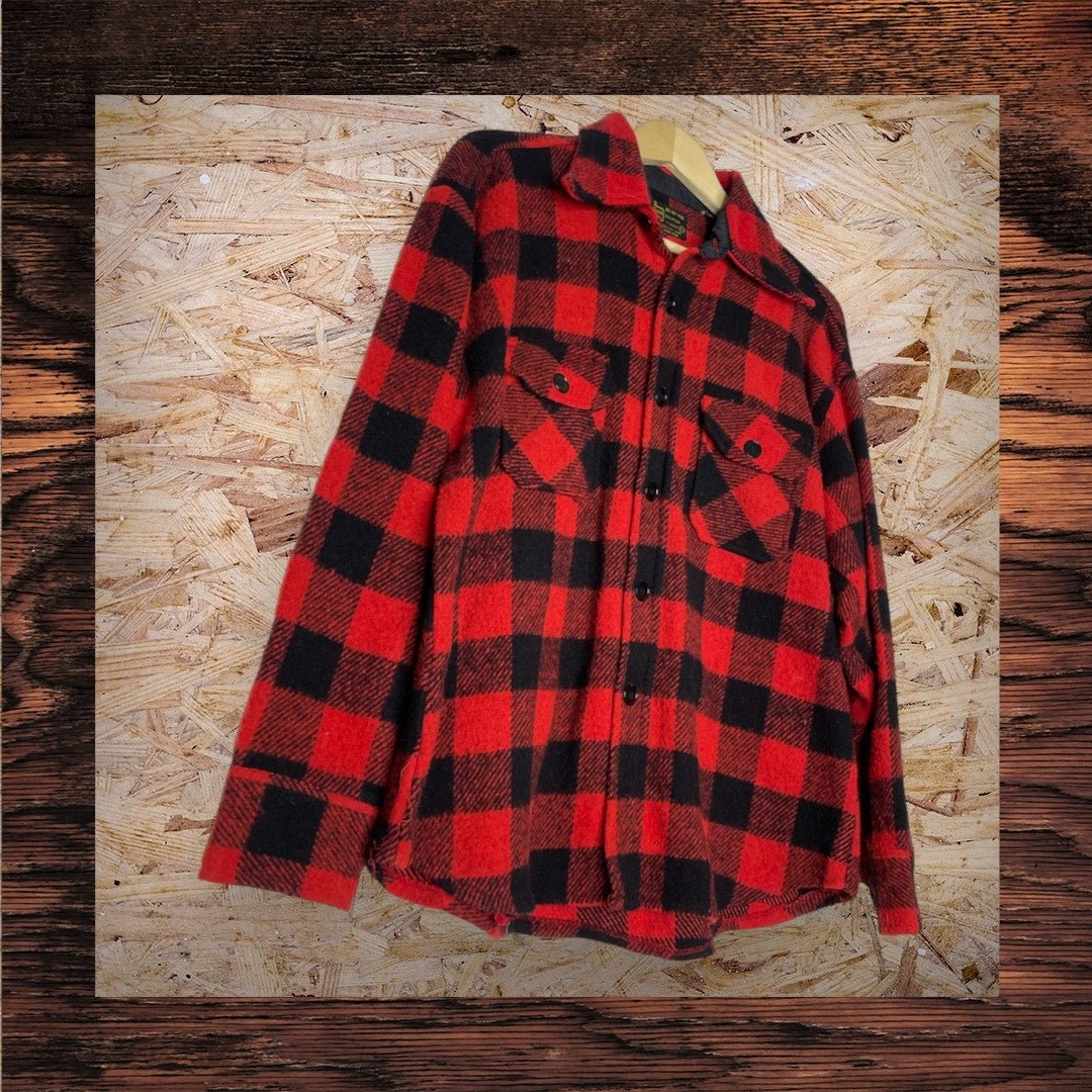 Vintage KMART Wool Blend Buffalo Plaid Flannel Red Black Men's Large - MST GoodsVintage