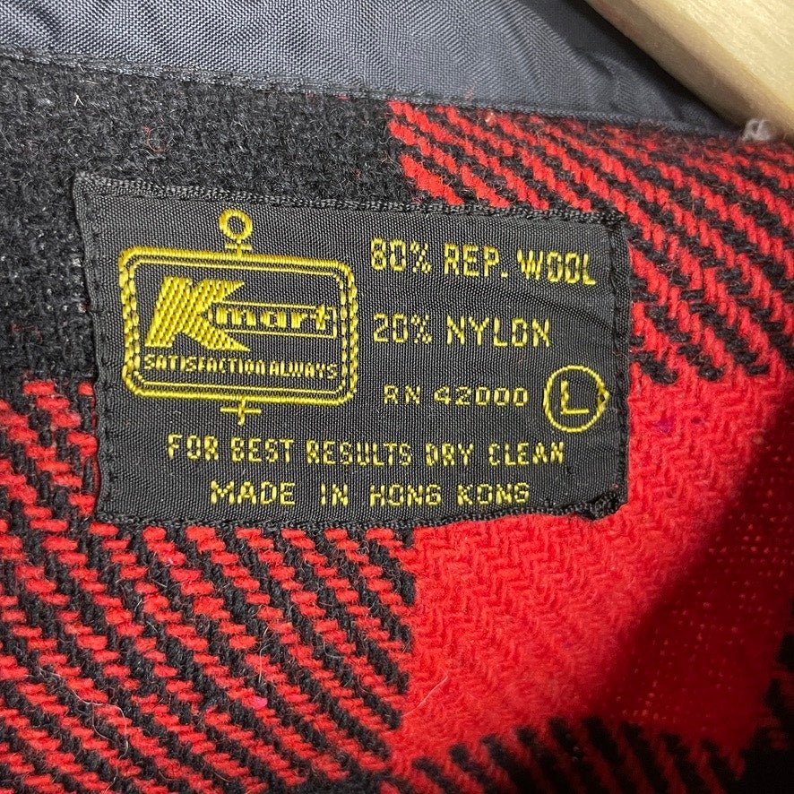 Vintage KMART Wool Blend Buffalo Plaid Flannel Red Black Men's Large - MST GoodsVintage