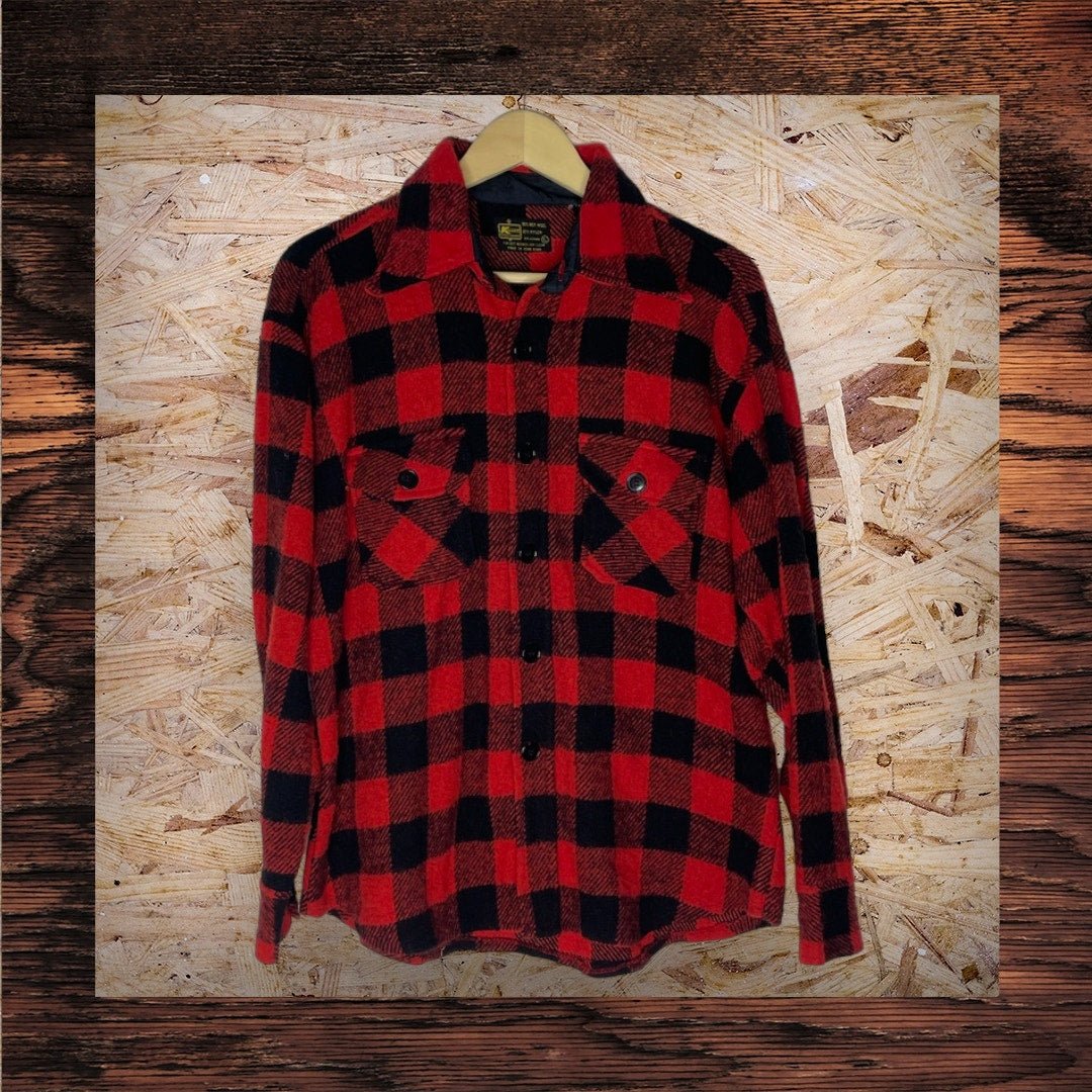 Vintage KMART Wool Blend Buffalo Plaid Flannel Red Black Men's Large - MST GoodsVintage