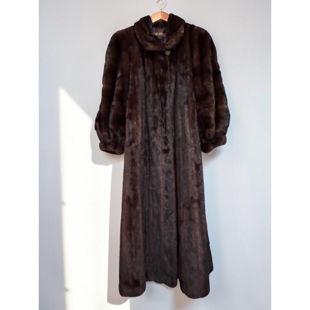 Vintage Macy's Fur Vault Full Length Long Mink Coat Mahogany Up to Large - MST GoodsVintage