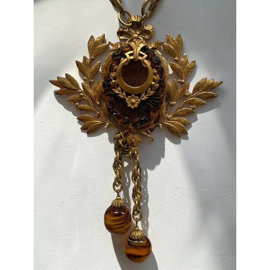 Vintage Miriam Haskell 18" Gold Tone Chain Necklace Laurel Leaf Bead Tassels - MST GoodsMiriam Haskell