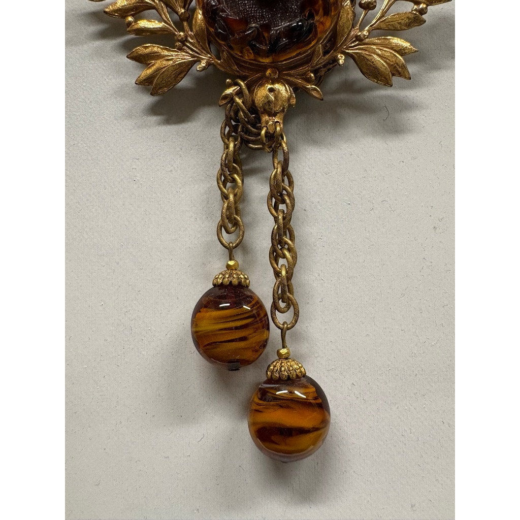 Vintage Miriam Haskell 18" Gold Tone Chain Necklace Laurel Leaf Bead Tassels - MST GoodsMiriam Haskell