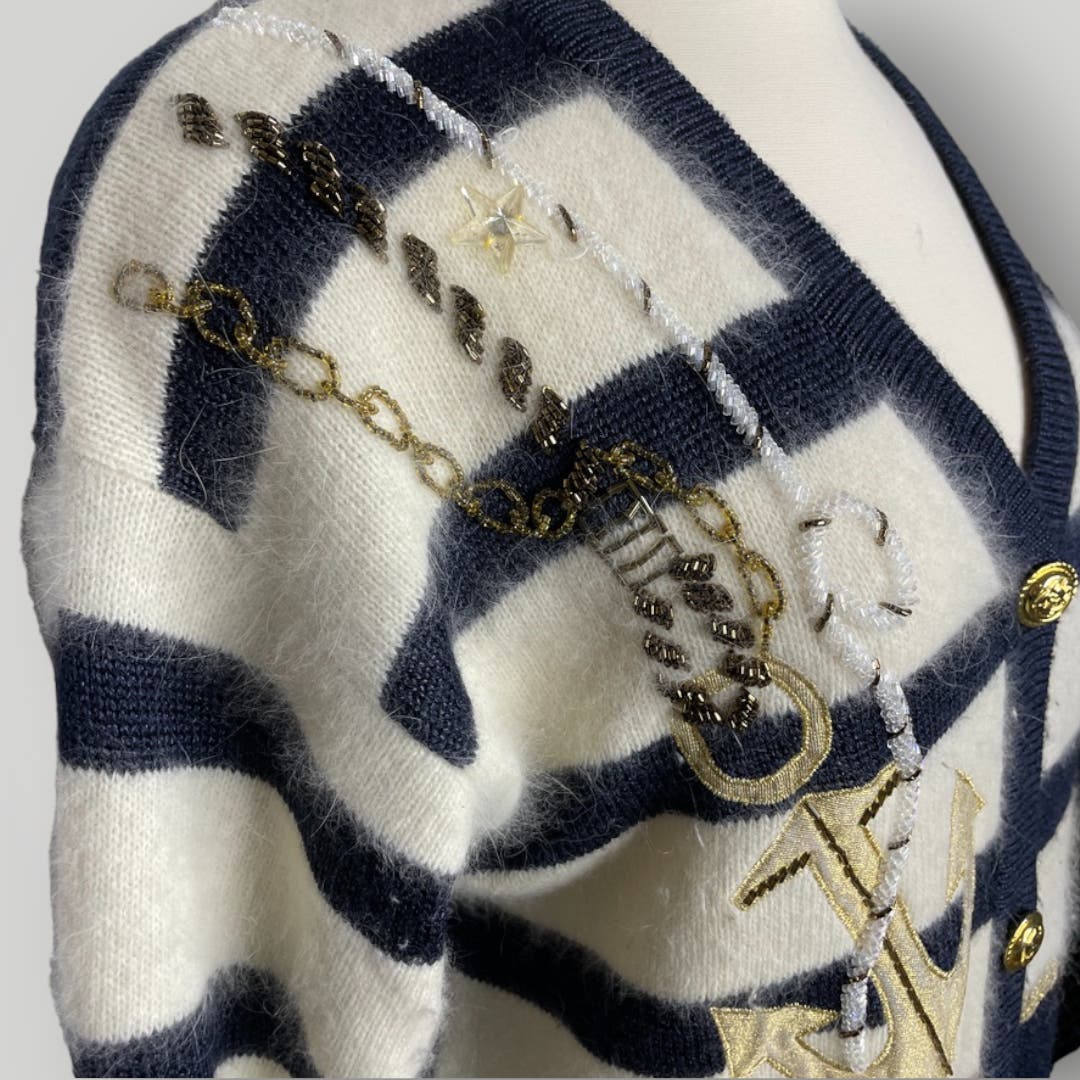 Vintage Nautical Theme Star Angora Lambswool Striped Cardigan Sweater - MST GoodsShannan