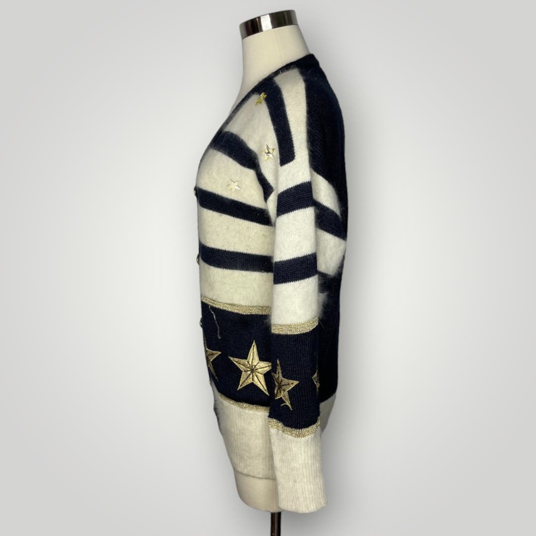 Vintage Nautical Theme Star Angora Lambswool Striped Cardigan Sweater - MST GoodsShannan