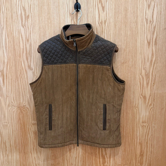 Vintage Patrick James Outerwear Vest Brown Leather Quilted Large Herringbone - MST GoodsPatrick James