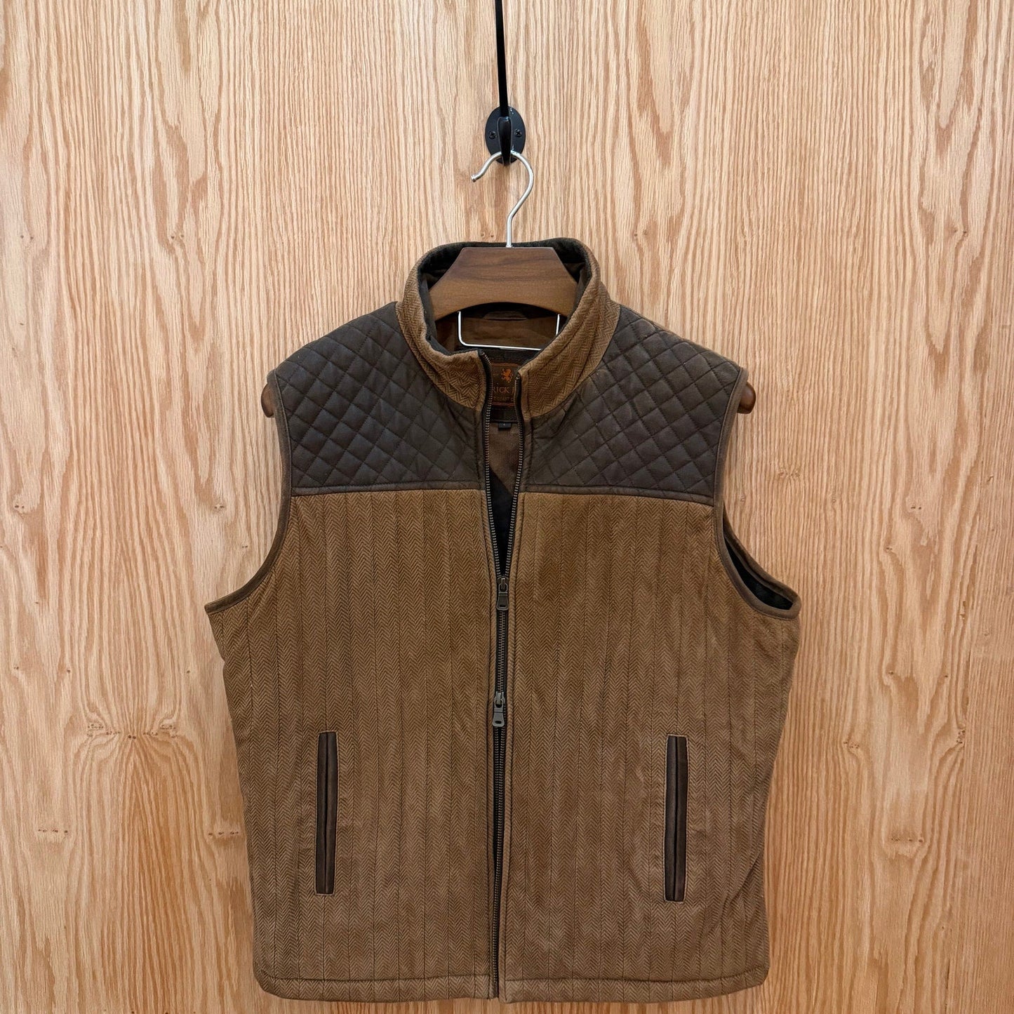 Vintage Patrick James Outerwear Vest Brown Leather Quilted Large Herringbone - MST GoodsPatrick James
