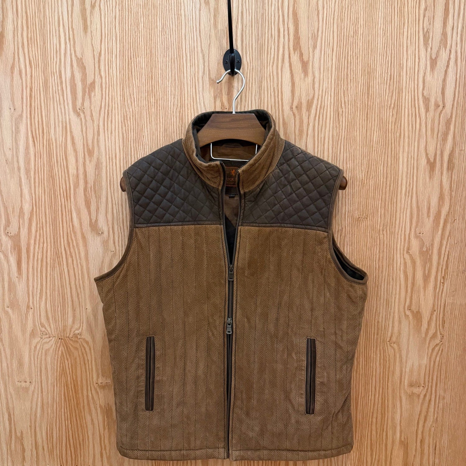Vintage Patrick James Outerwear Vest Brown Leather Quilted Large Herringbone - MST GoodsPatrick James