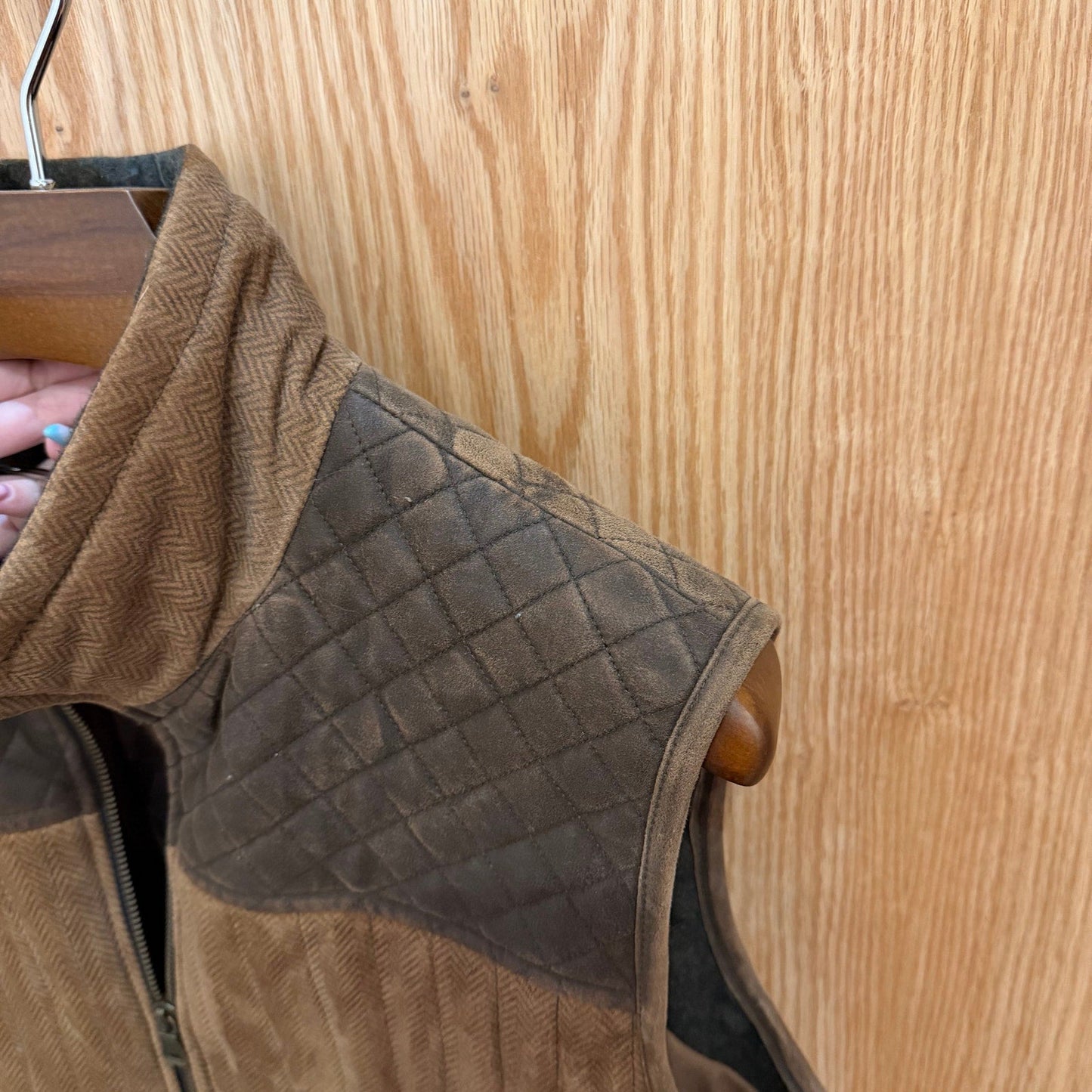 Vintage Patrick James Outerwear Vest Brown Leather Quilted Large Herringbone - MST GoodsPatrick James