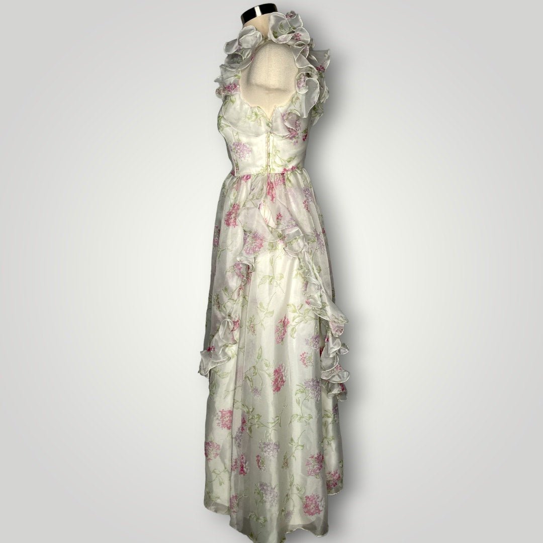 Vintage Prom Dress One Shoulder Ruffled Floral Lilac Print Barbie Small 2 1970s - MST GoodsUnbranded