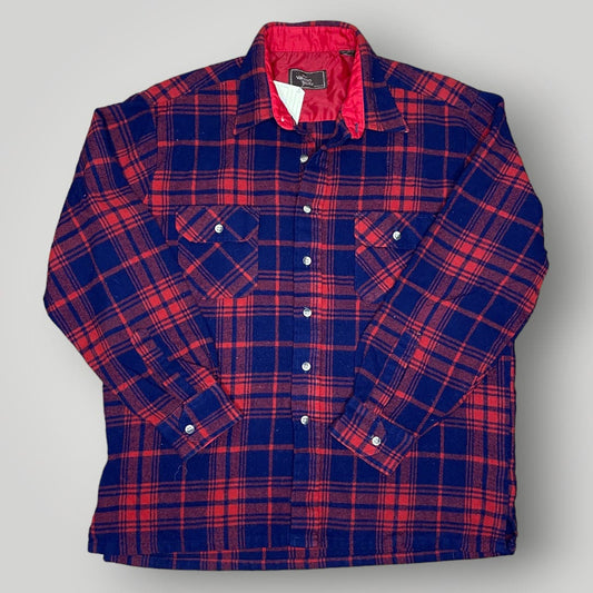 Vintage Red Blue Plaid Flannel Village Trader 100% Acrylic Button Front Men's XL - MST GoodsThe Village Trader