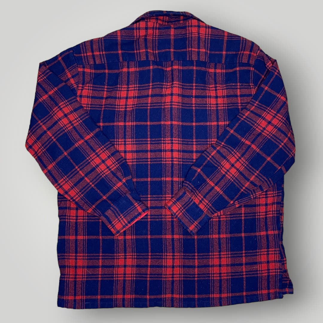 Vintage Red Blue Plaid Flannel Village Trader 100% Acrylic Button Front Men's XL - MST GoodsThe Village Trader