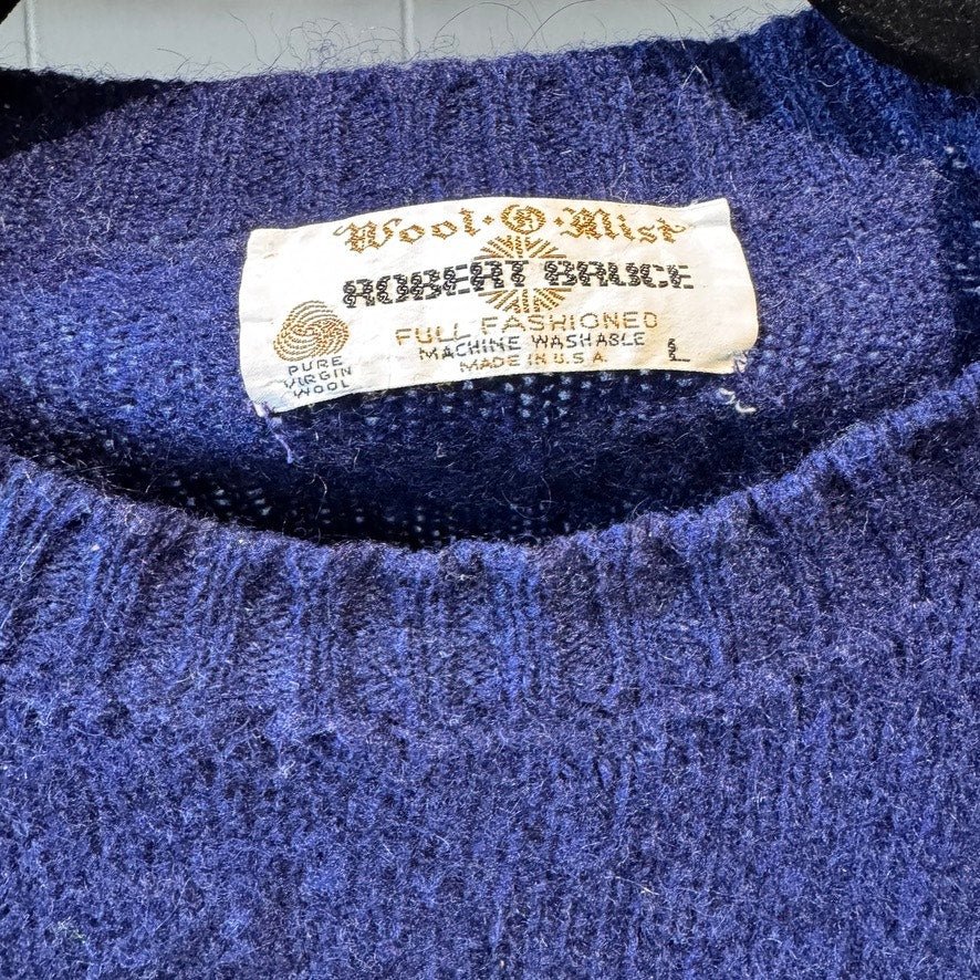 Vintage Robert Bruce Navy Blue Shetand Wool Crewneck Sweater - MST GoodsVintage