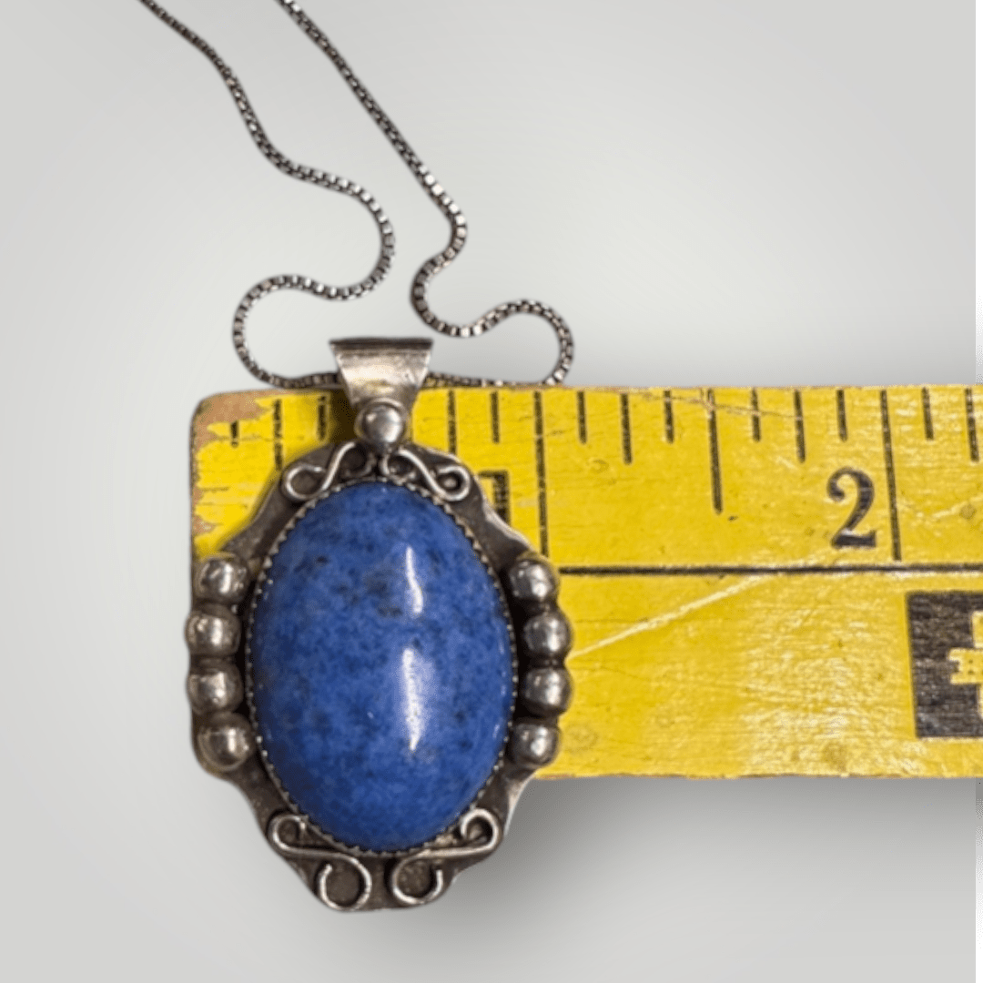 Vintage Sterling Native American Denim Lapis Pendant Necklace 24" Chain - MST GoodsVintage