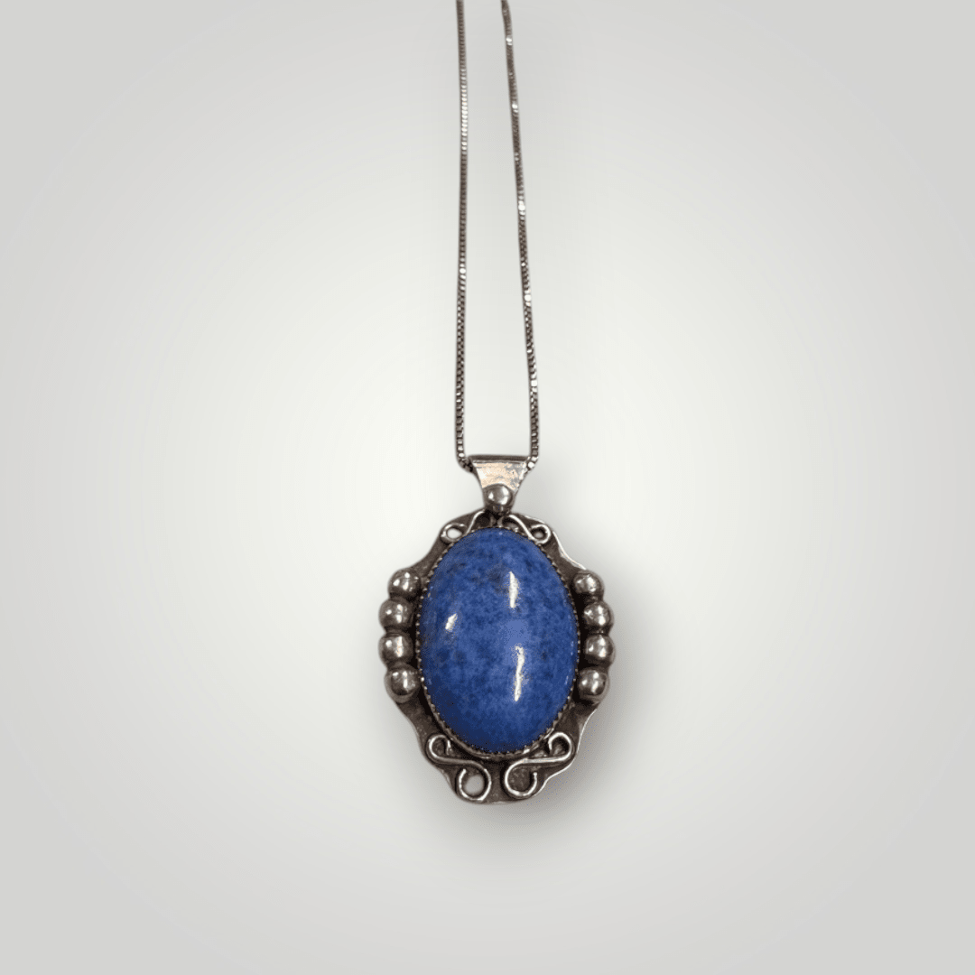 Vintage Sterling Native American Denim Lapis Pendant Necklace 24" Chain - MST GoodsVintage
