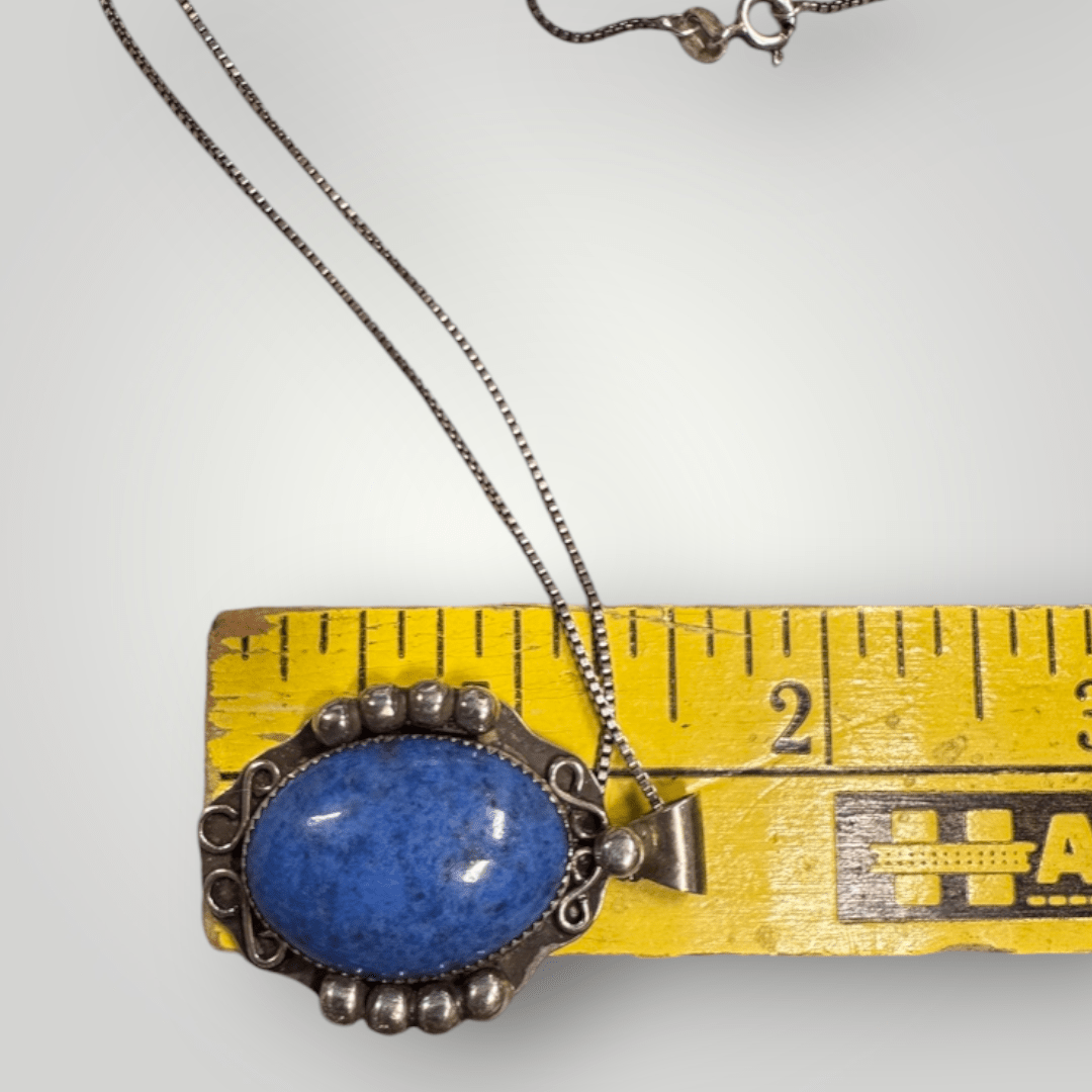 Vintage Sterling Native American Denim Lapis Pendant Necklace 24" Chain - MST GoodsVintage