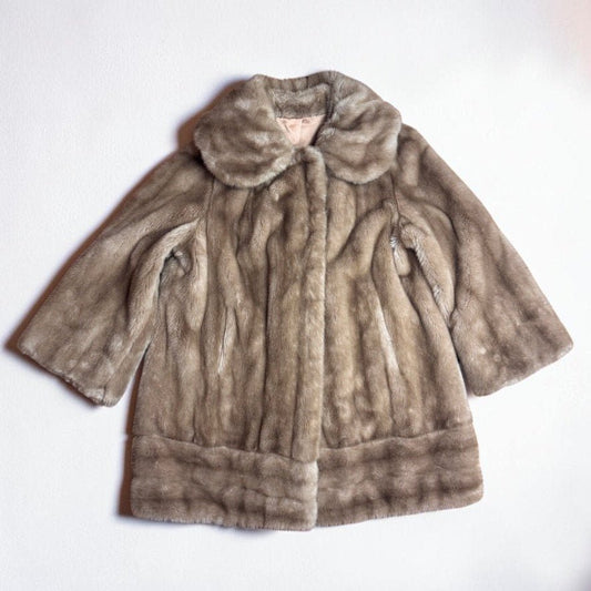 Vintage Tissavel French Faux Fur Coat 1960s Women's Light Brown Tan Swing - MST GoodsIrene Sargent