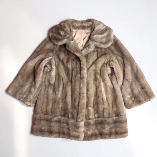 Vintage Tissavel French Faux Fur Coat 1960s Women's Light Brown Tan Swing - MST GoodsIrene Sargent