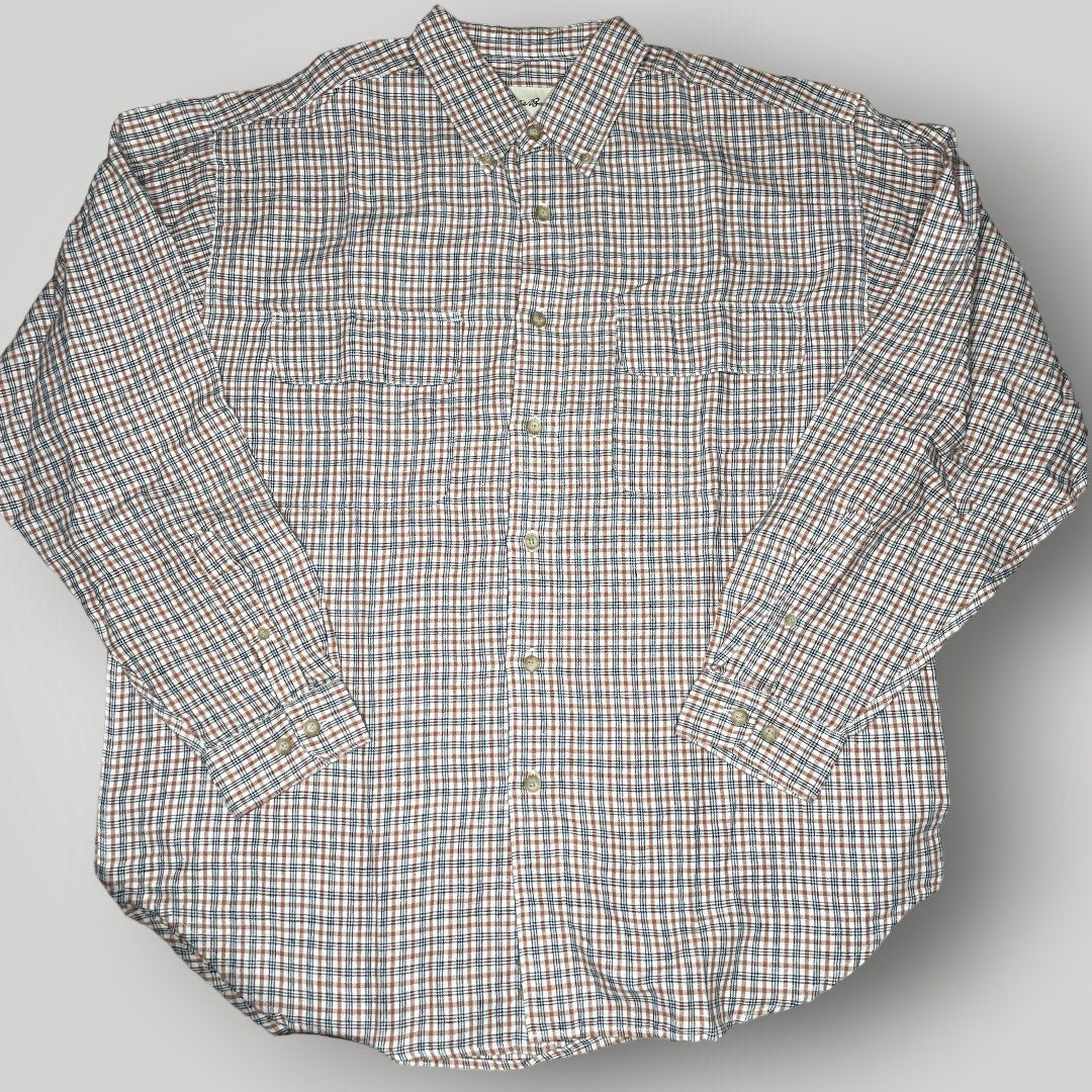 Vintage Top Eddie Bauer Linen Cotton Plaid Button Down Shirt Orange Gray H - MST GoodsEddie Bauer