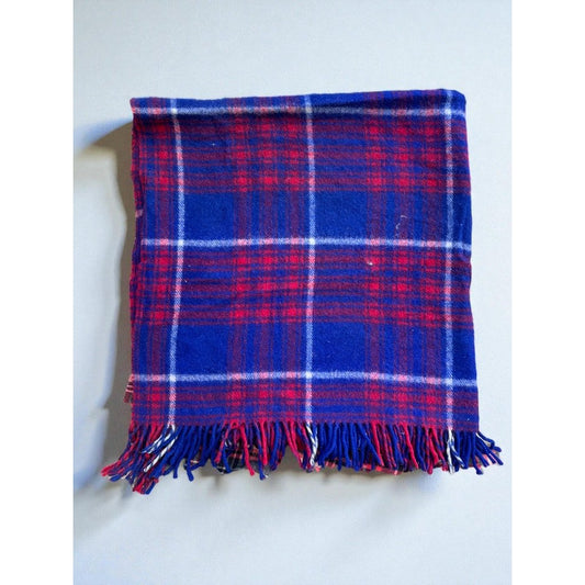 Vintage Troy Leisure Blanket Fringed Lap Throw Plaid Blue Red 52”x56” - MST GoodsTroy Leisure blanket