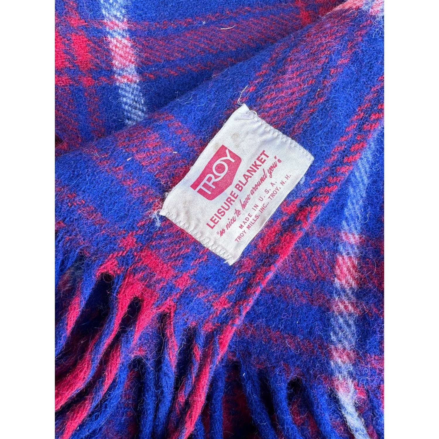 Vintage Troy Leisure Blanket Fringed Lap Throw Plaid Blue Red 52”x56” - MST GoodsTroy Leisure blanket