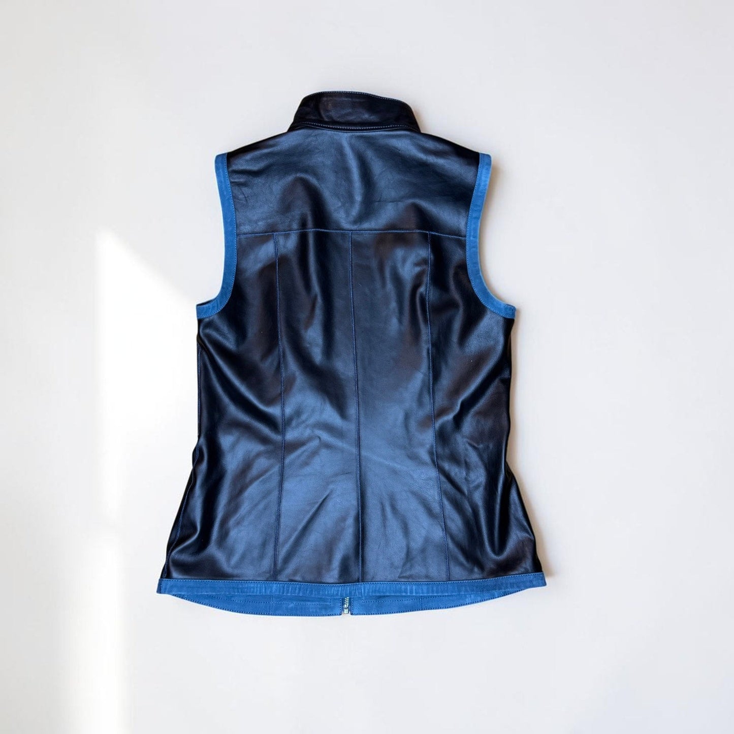 Vintage Unbranded Reversible Leather Vest Blue Black Genuine Y2k Zip Women's XS - MST GoodsVintage