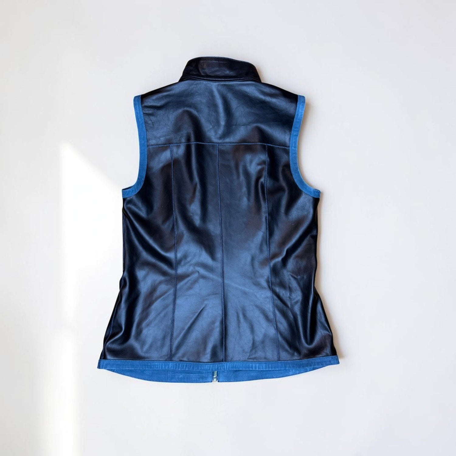 Vintage Unbranded Reversible Leather Vest Blue Black Genuine Y2k Zip Women's XS - MST GoodsVintage