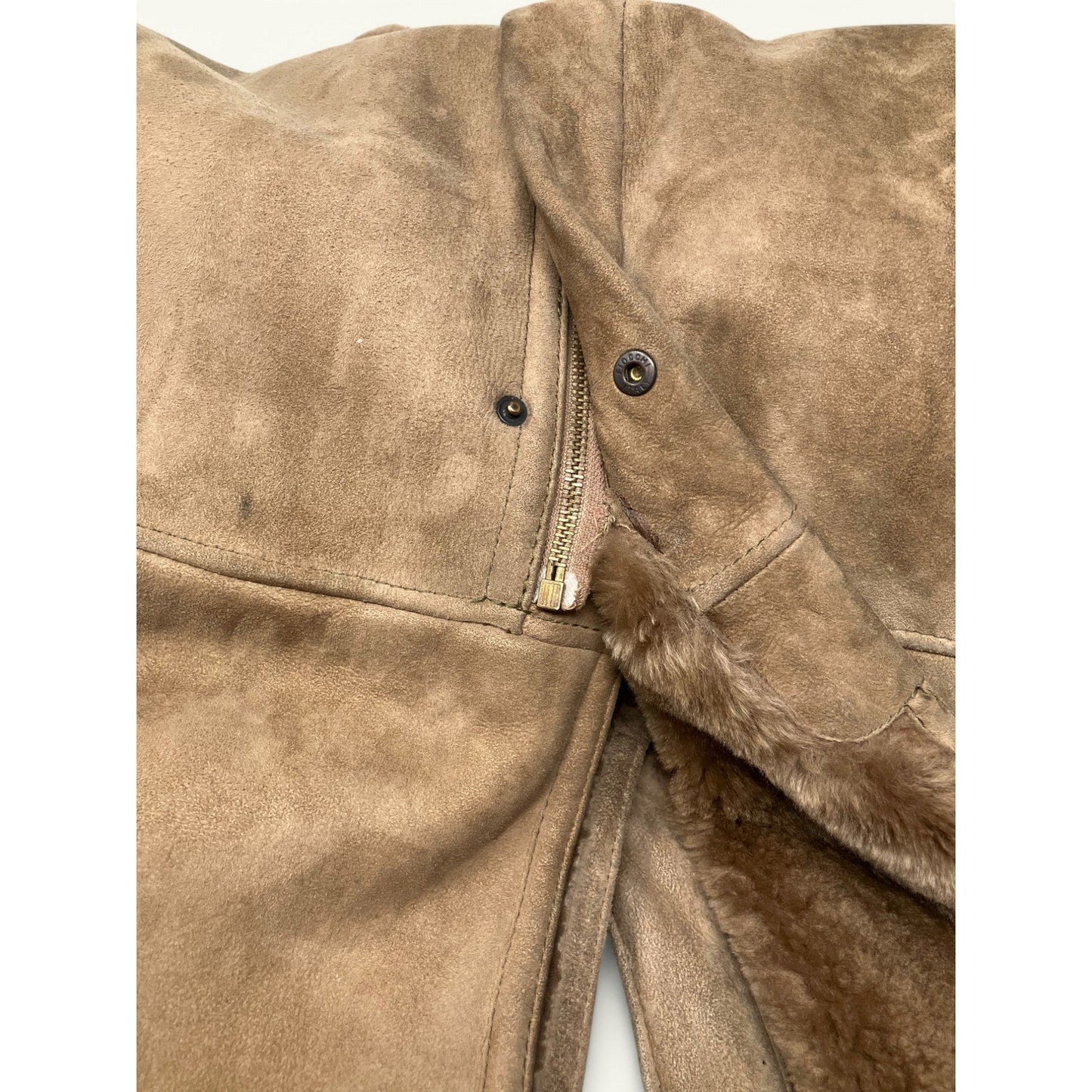 Vintage Vtg Sheepskin Shearling Suede Calf Length Coat Italian Vagrant Italia 56 - MST GoodsVintage