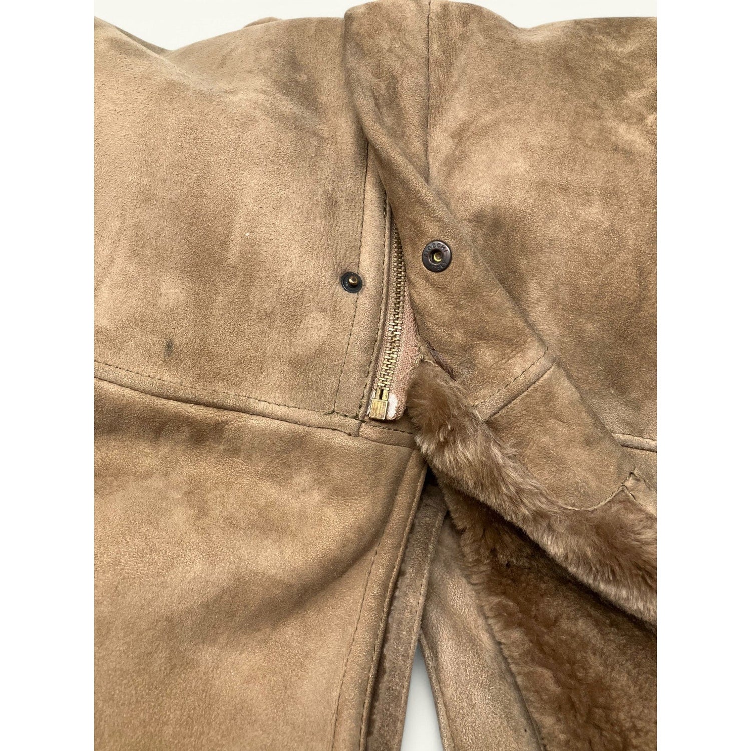 Vintage Vtg Sheepskin Shearling Suede Calf Length Coat Italian Vagrant Italia 56 - MST GoodsVintage