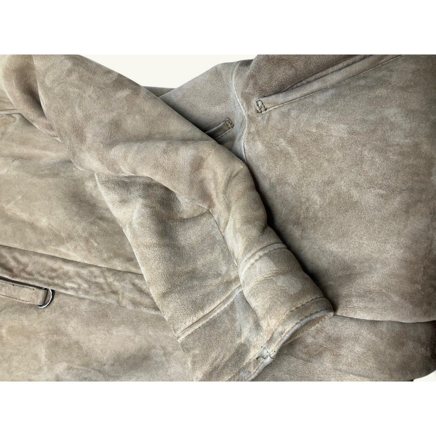 Vintage Vtg Sheepskin Shearling Suede Calf Length Coat Italian Vagrant Italia 56 - MST GoodsVintage