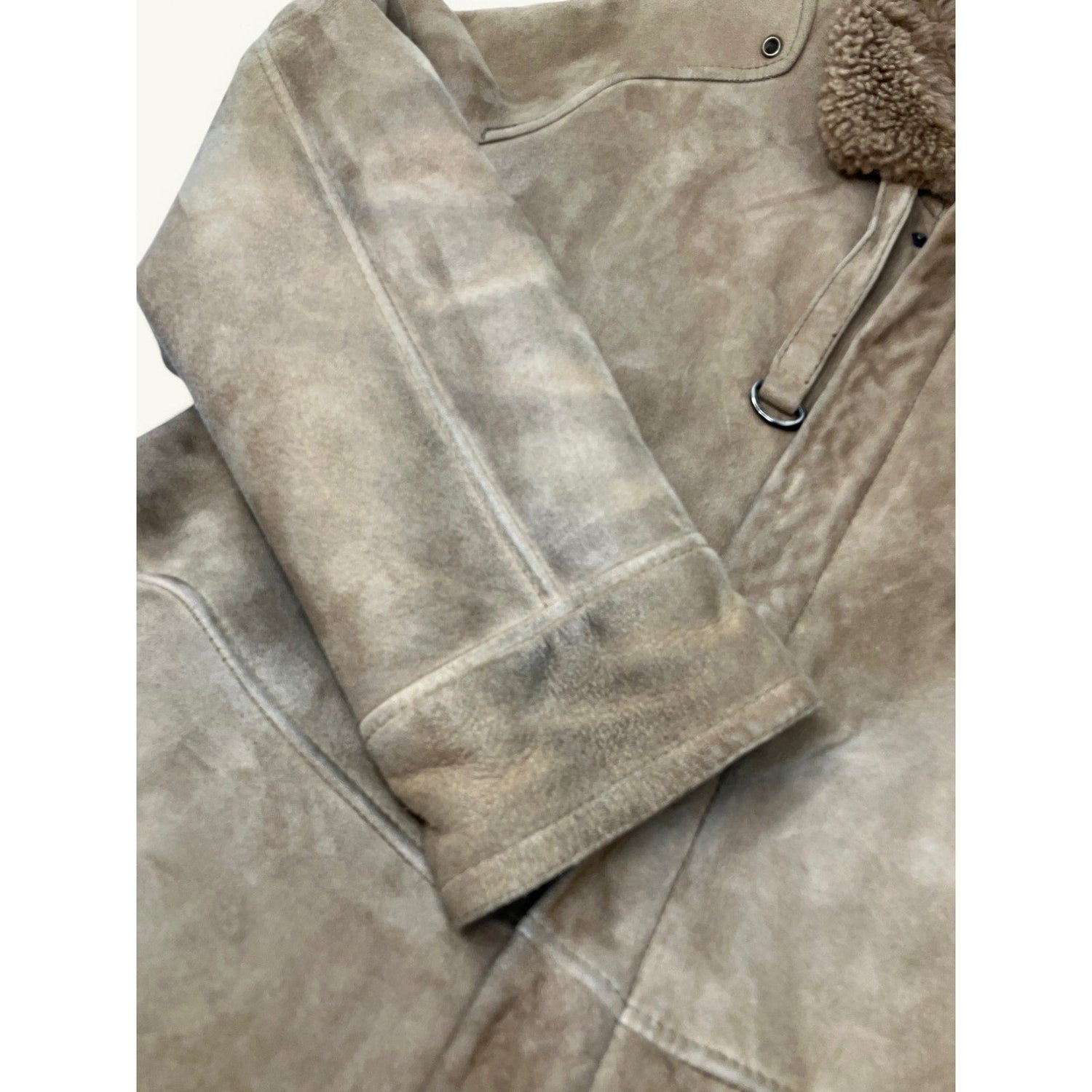 Vintage Vtg Sheepskin Shearling Suede Calf Length Coat Italian Vagrant Italia 56 - MST GoodsVintage