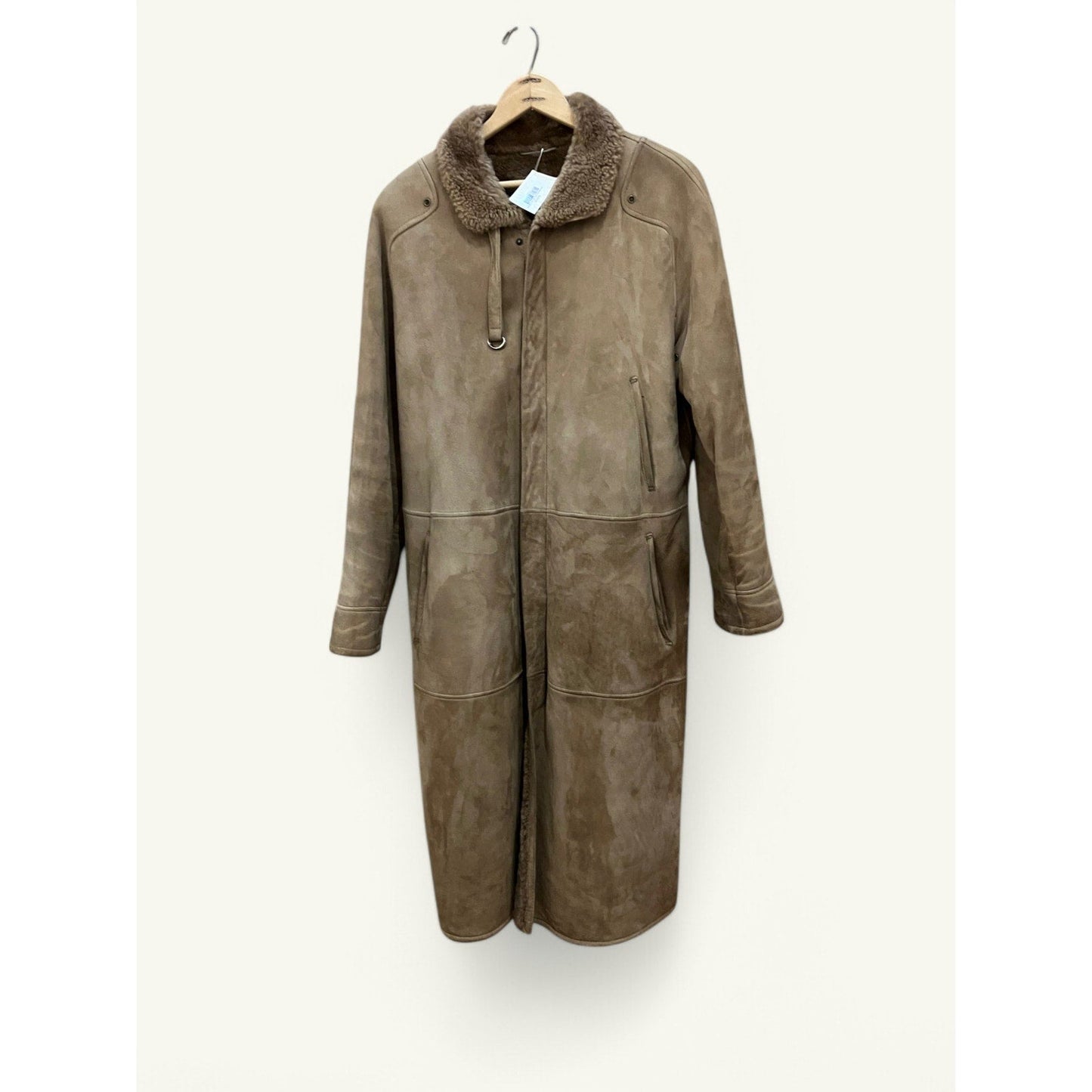 Vintage Vtg Sheepskin Shearling Suede Calf Length Coat Italian Vagrant Italia 56 - MST GoodsVintage