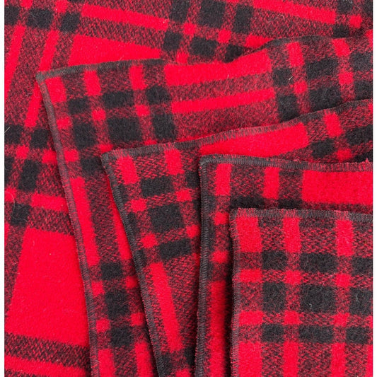 Vintage Wool Plaid Red Black Blanket Throw Bound Edges Stadium 56”x56” - MST GoodsUnbranded