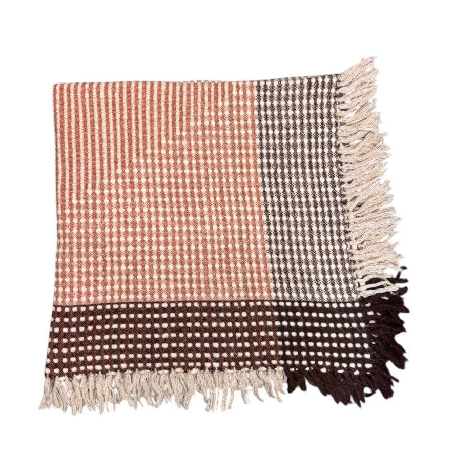 Vintage Wool Woven Fringed Blanket Throw Sized Neutral 56"x56" Textured - MST GoodsVintage