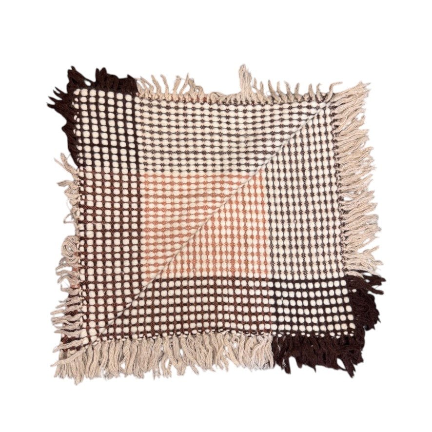 Vintage Wool Woven Fringed Blanket Throw Sized Neutral 56"x56" Textured - MST GoodsVintage