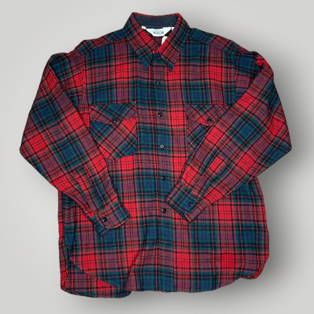 Vintage Woolrich Men's Button Front Shirt Red Green XL Plaid Wool - MST GoodsWoolrich